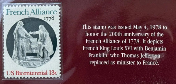 1978 U.S. 13¢ Stamp – French Alliance of 1778 Bicentennial (Louis XVI & Benjamin Franklin) Heritage Pastime