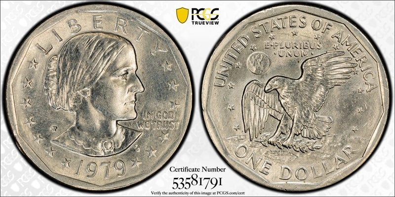 1979-P Susan B. Anthony Dollar – PCGS AU58 – Near Mint State First-Year Issue Heritage Pastime