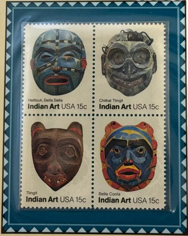 1980 Native American Masks Block of 4 – 15¢ U.S. Stamps | American Folk Art Series (MNH) Heritage Pastime