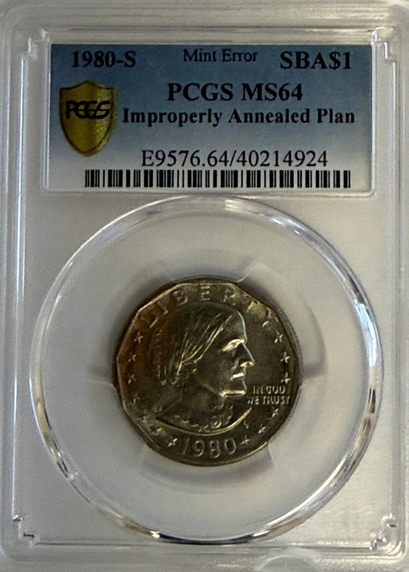 1980-S Susan B Anthony Dollar obverse improper annealed error PCGS MS64
