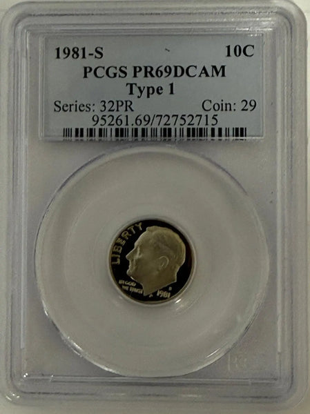 1981-S Roosevelt Dime PCGS PR69DCAM Type 1 – Deep Cameo Proof | Series 32PR Coin #29 Heritage Pastime