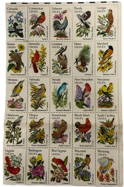 1982 Full Sheet of 50 U.S. State Birds & Flowers Stamps – Scott #1953–2002 | Historic Complete Collection Heritage Pastime