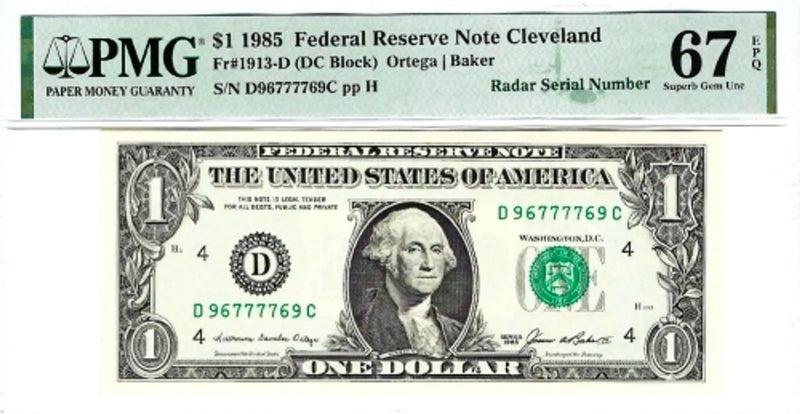 1985 $1 Cleveland Fancy Radar 96777769 PMG 67 EPQ! Superb Heritage Pastime