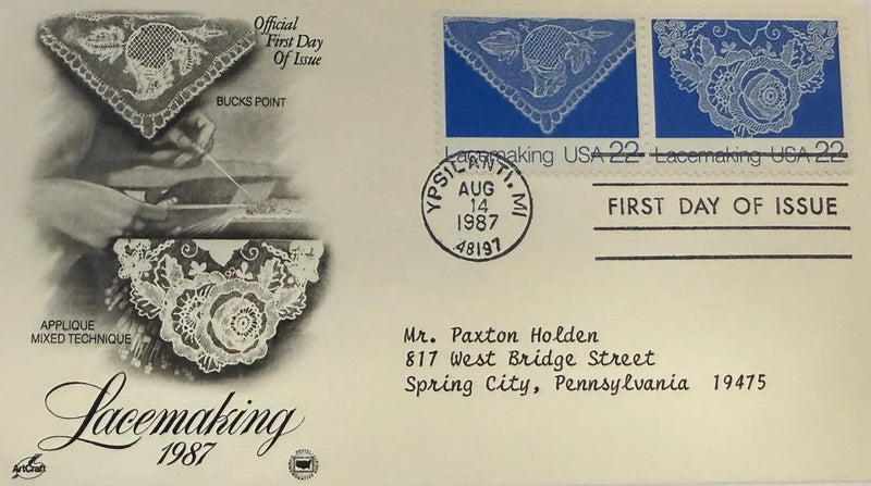 1987 First Day Cover (FDC) – American Folk Art Series "Lacemaking" | U.S. Commemorative Stamp Cover Heritage Pastime