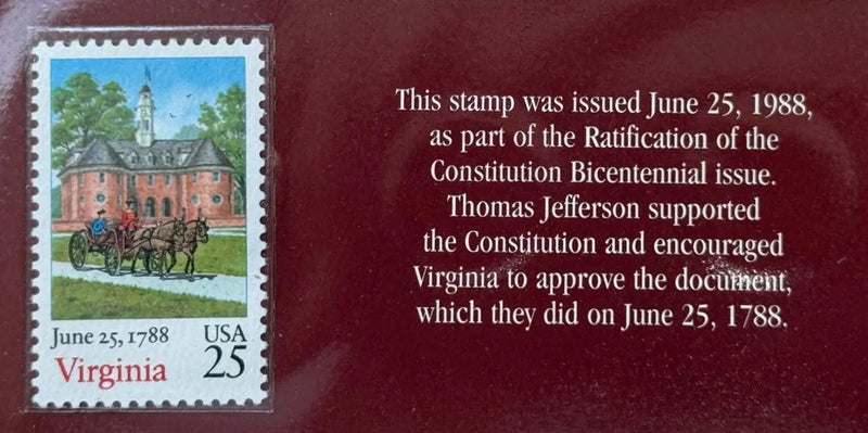 1988 U.S. 25¢ Virginia Ratification Bicentennial Stamp – Scott #2345 Heritage Pastime
