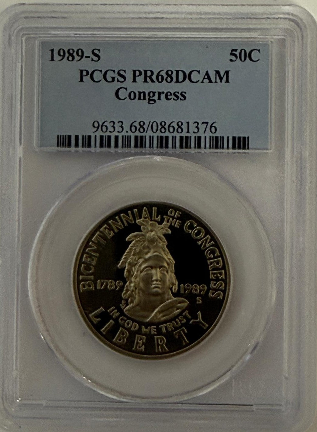 1989-S United States Congressional Bicentennial Commemorative Half Dollar – PCGS PR68 DCAM