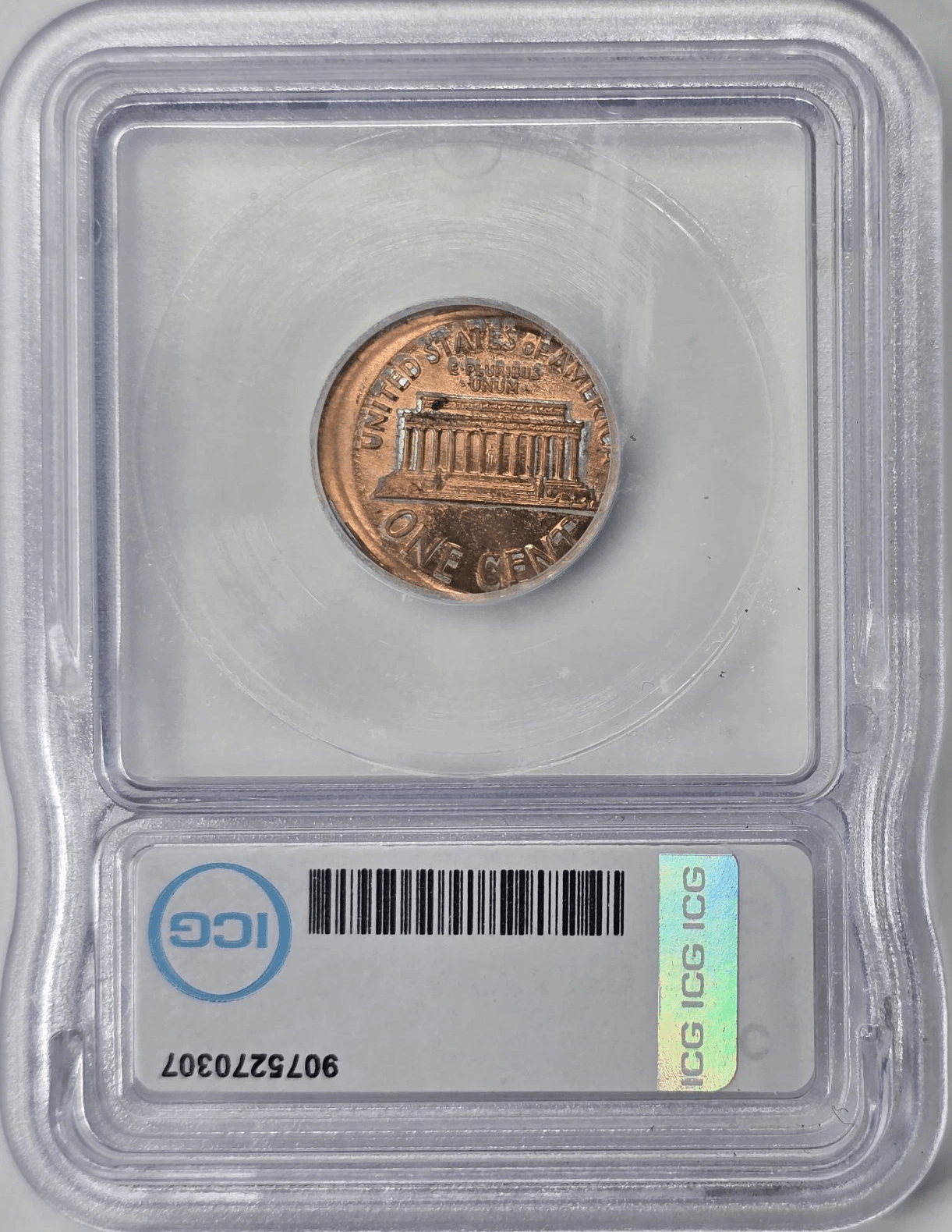 1992 Off-Center Lincoln Cent Error Coin ICG MS64 Red obverse view