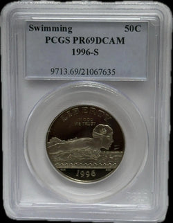 نصف دولار سباحة من فئة 1996-S PCGS PR69 DCAM – تشطيب كاميو عميق مذهل، درجة عالية