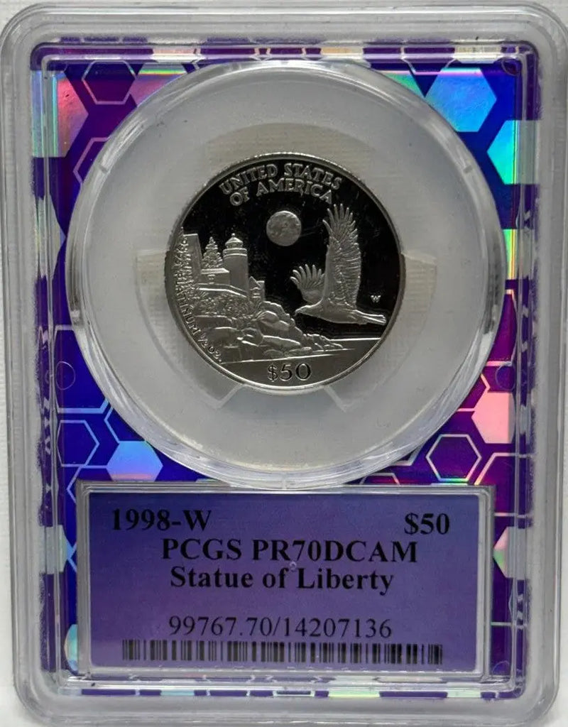 1998-W $50 PCGS PR70 DCAM Statue of Liberty Platinum Eagle – Perfect, Rare Proof with Deep Cameo Finish Heritage Pastime
