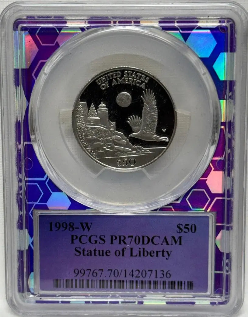 1998-W $50 PCGS PR70 DCAM Statue of Liberty Platinum Eagle – Perfect, Rare Proof with Deep Cameo Finish Heritage Pastime