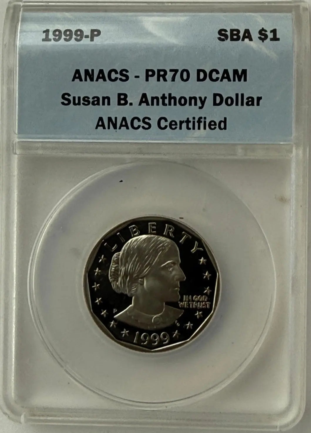 1999-P Susan B. Anthony $1 Proof Coin – ANACS PR70 DCAM | Perfect Grade Deep Cameo Heritage Pastime