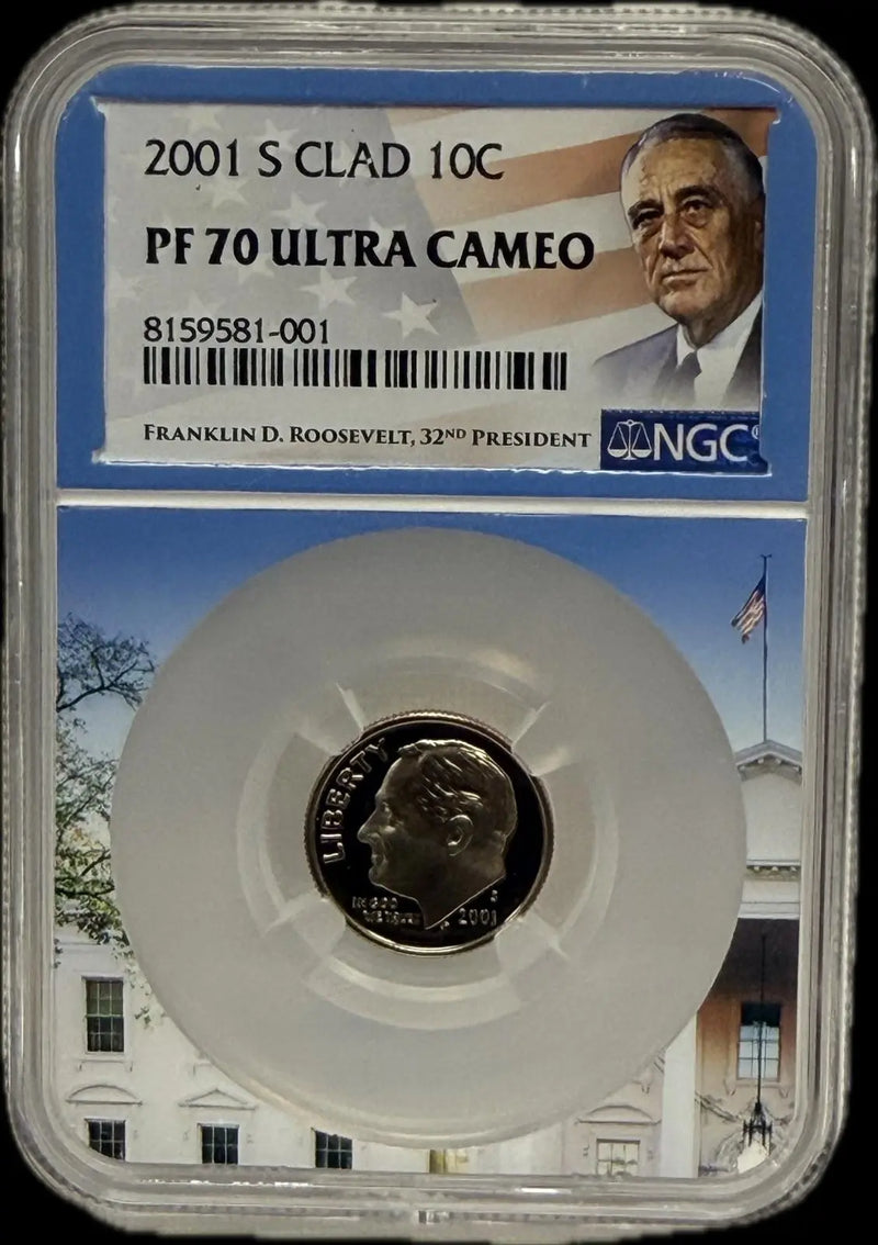 2001-S Roosevelt Dime 10C Clad – PCGS PR70 Ultra Cameo | Perfect Proof Coin Heritage Pastime