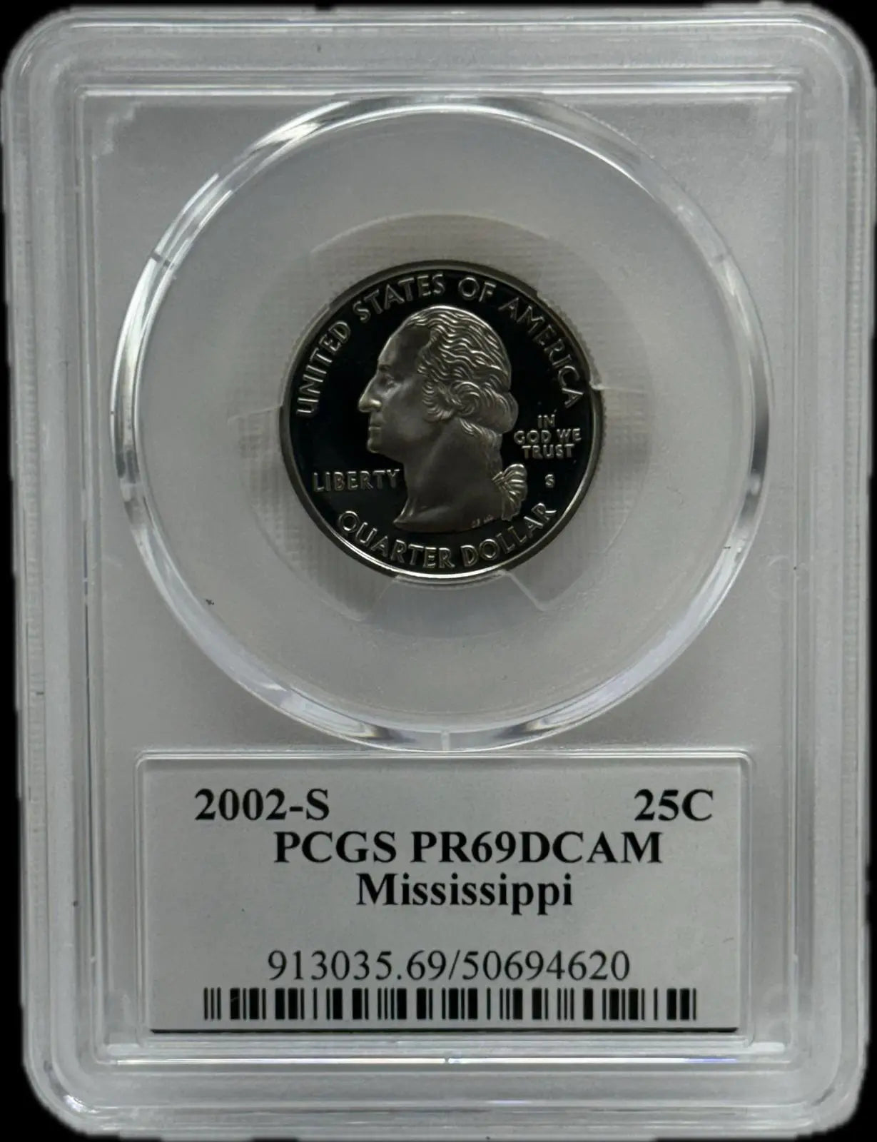 2002-S 25C PCGS PR69 DCAM Mississippi – Rare, Near-Perfect Proof Coin Heritage Pastime