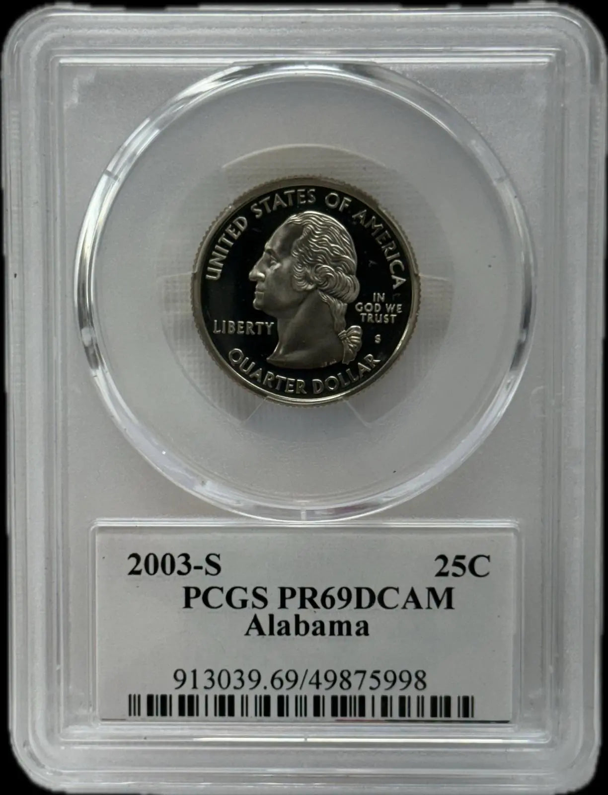 2003-S 25C PCGS PR69 DCAM Alabama – Rare, Near-Perfect Proof Coin Heritage Pastime