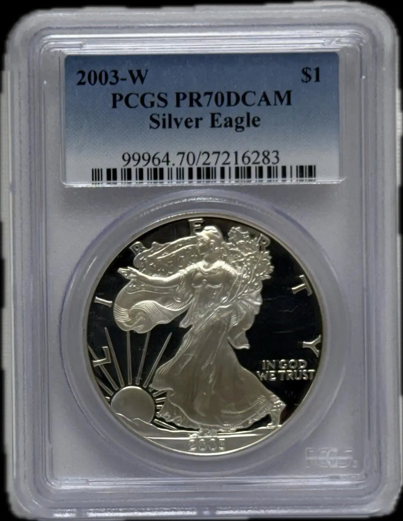 2003-W Silver Eagle $1 PCGS PR70 DCAM – Perfect Deep Cameo Proof, Exceptional Quality Heritage Pastime