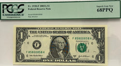 2003A $1 FR 1930-F FRN REPEATER الرقم التسلسلي F 85800858 H PCGS 68PPQ