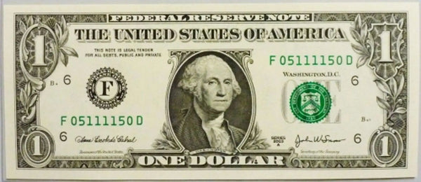 2003A $1 Note Atlanta Fancy Radar Number 05111150! Superb Crisp Heritage Pastime