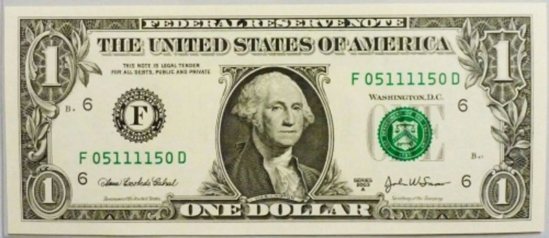 2003A $1 Note Atlanta Fancy Radar Number 05111150! Superb Crisp Heritage Pastime