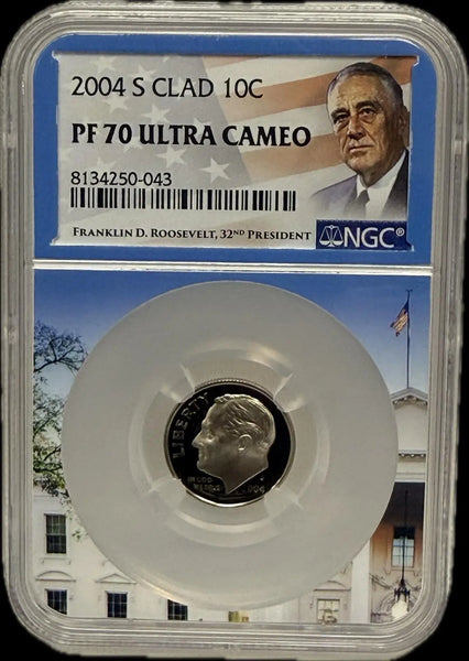 2004-S Roosevelt Dime 10C Clad – PCGS PR70 Ultra Cameo | Perfect Proof Coin Heritage Pastime