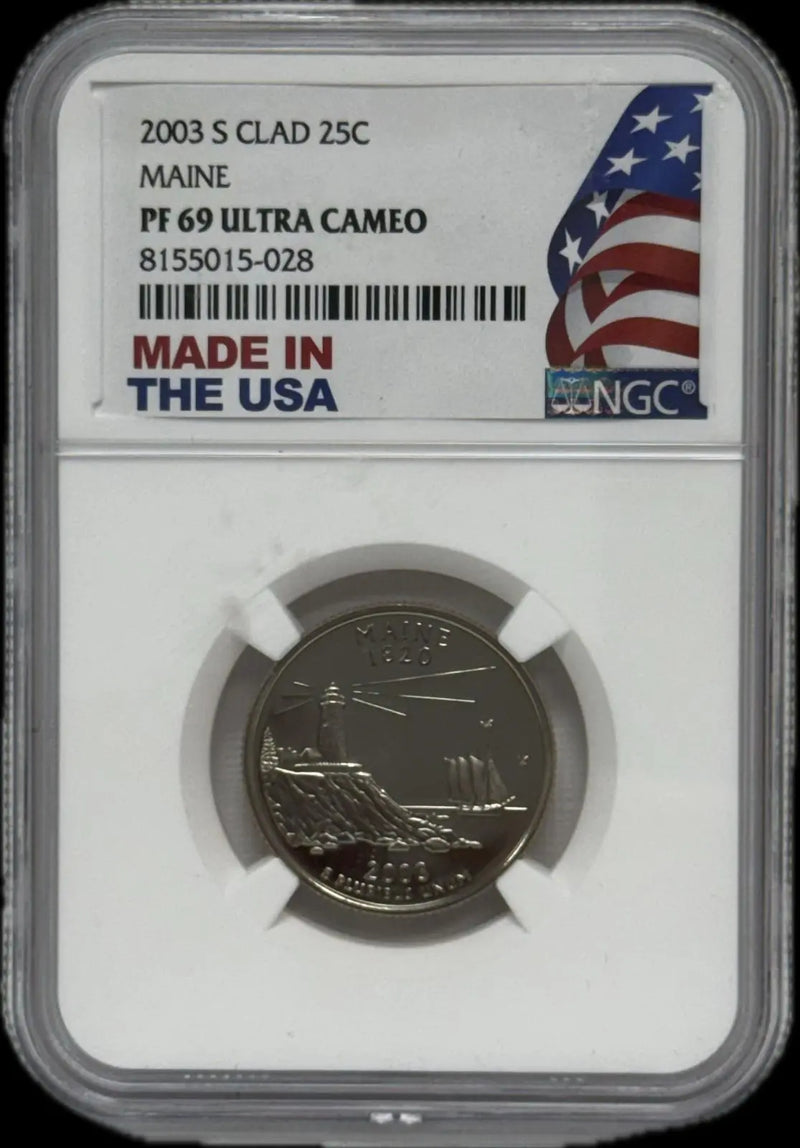 2005-S Clad 25C Maine State Quarter – PF69 Ultra Cameo – Rare and Highly Desirable Heritage Pastime
