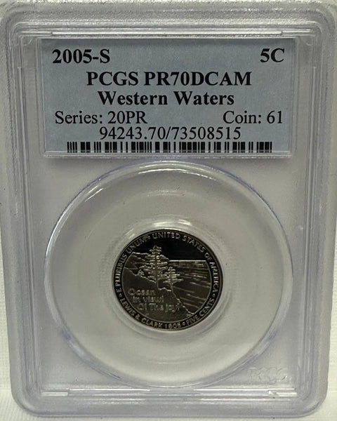 2005-S Jefferson Nickel 5¢ PCGS PR70 DCAM – Westren Waters Series 20PR – San Francisco Mint Proof Gem Heritage Pastime