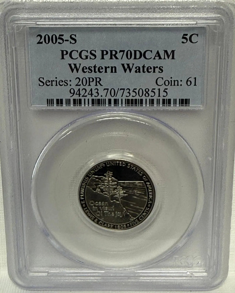 2005-S Jefferson Nickel 5¢ PCGS PR70 DCAM – Westren Waters Series 20PR – San Francisco Mint Proof Gem Heritage Pastime