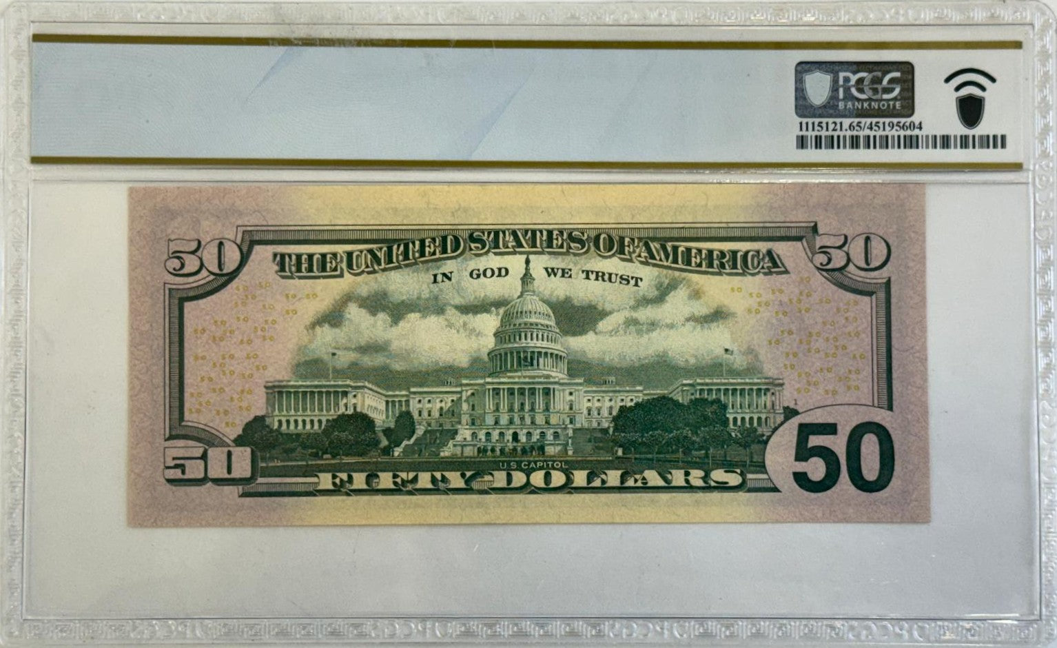 2006 $50 FRN PCGS 65 PPQ back view with U.S. Capitol