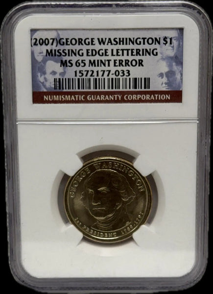 2007-S George Washington $1 Missing Edge Lettering MS65 – Rare Mint Error Heritage Pastime