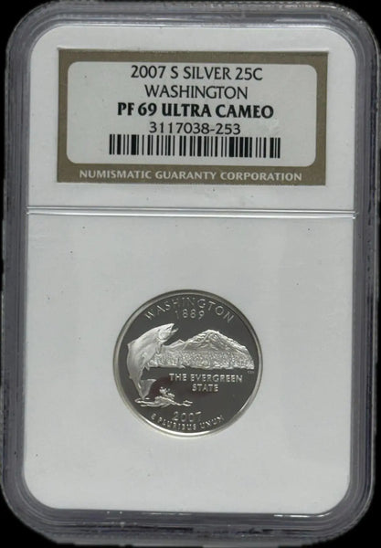 2007-S Silver 25C Washington PF69 Ultra Cameo – Near-Perfect Proof Coin Heritage Pastime