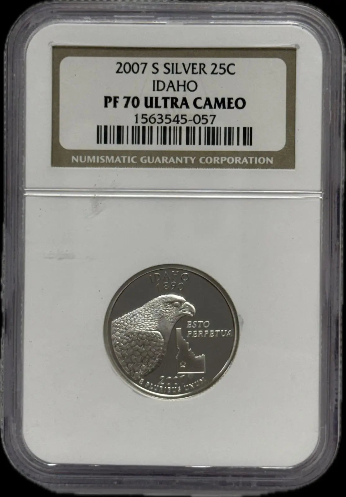 2007-S Silver Idaho Quarter – PF70 Ultra Cameo – Pristine Proof, Limited Edition Heritage Pastime