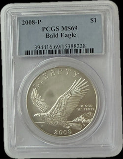 عملة النسر الفضي الأمريكي 2008-P فئة دولار واحد - PCGS PR69 - نسر أصلع