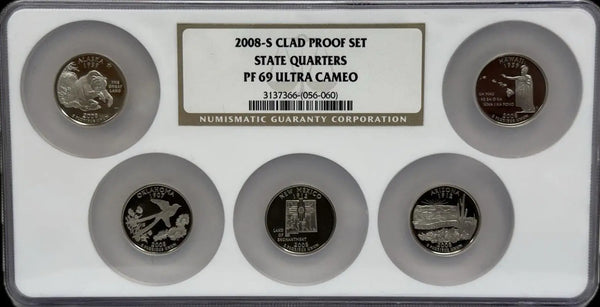 2008-S Clad Proof Set of State Quarters – PF69 Ultra Cameo – Rare Complete Collection Heritage Pastime