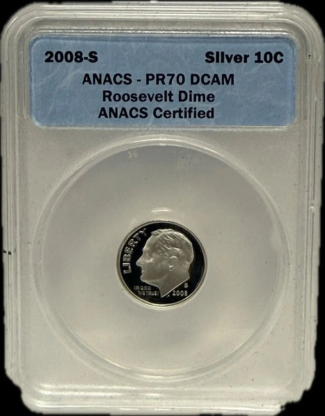 2008-S Roosevelt Dime 10C Silver – ANACS PR70 DCAM | Perfect Deep Cameo Proof Heritage Pastime