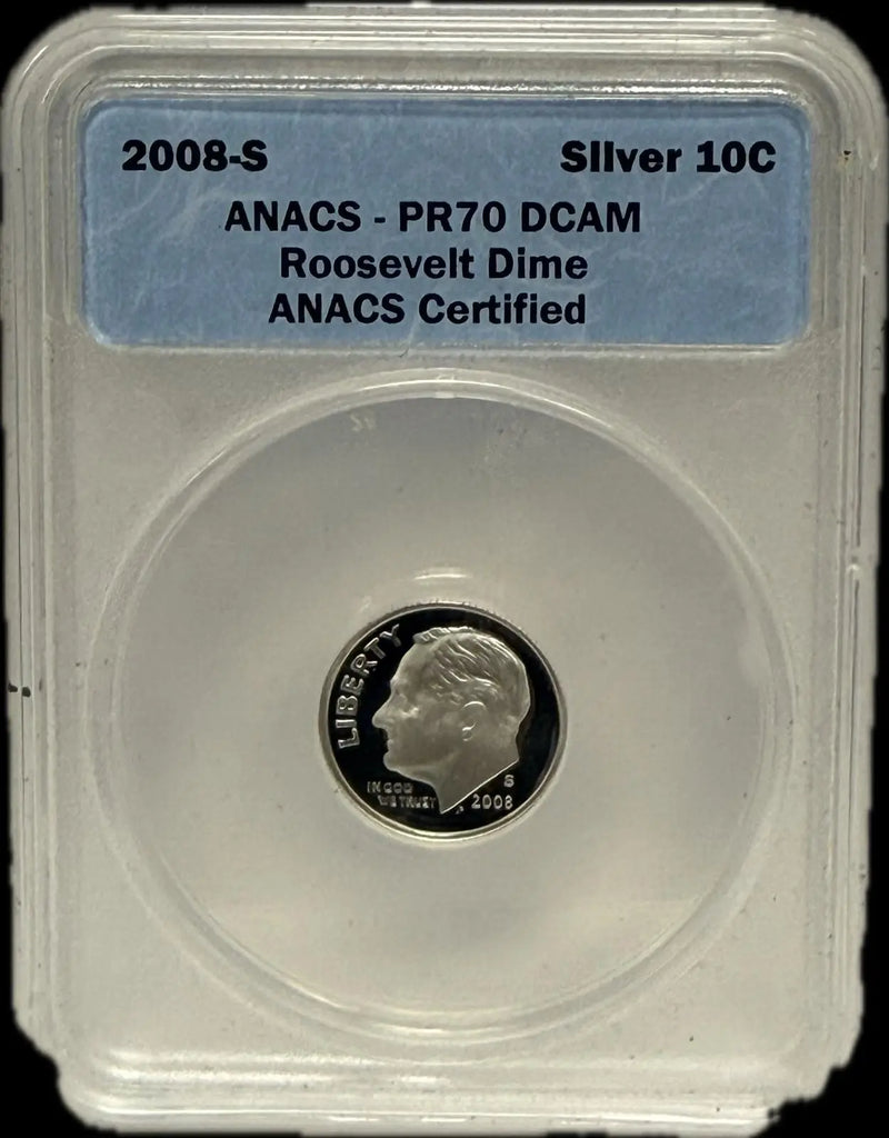 2008-S Roosevelt Dime 10C Silver – ANACS PR70 DCAM | Perfect Deep Cameo Proof Heritage Pastime