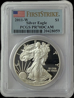 عملة النسر الفضي الأمريكي فئة دولار واحد، إصدار 2011-W - الضربة الأولى - PCGS PR70 Deep Cameo