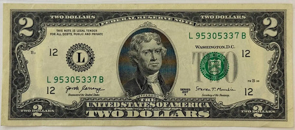 2017 $2 Federal Reserve Note – Thomas Jefferson – Mnuchin/Carranza – U.S. Currency Heritage Pastime