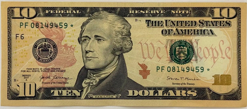 2017 U.S. $10 Federal Reserve Star Note – Alexander Hamilton | Replacement Currency Collectible Heritage Pastime