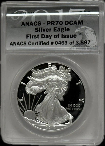 2017-W Silver Eagle $1 PR70 DCAM First Day of Issue – Issue #0,463 of 3,897, Perfect Proof Heritage Pastime