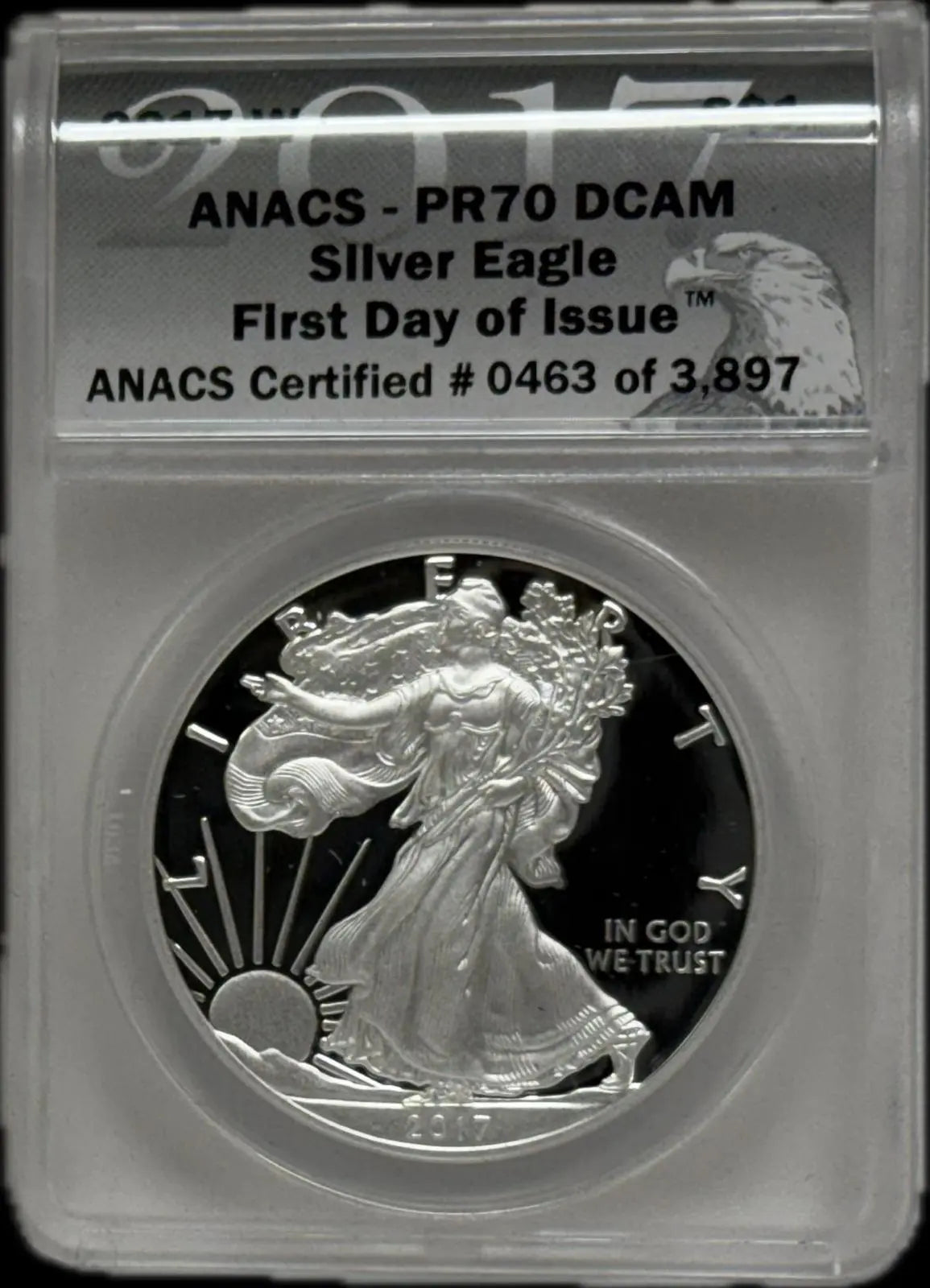 2017-W Silver Eagle $1 PR70 DCAM First Day of Issue – Issue #0,463 of 3,897, Perfect Proof Heritage Pastime