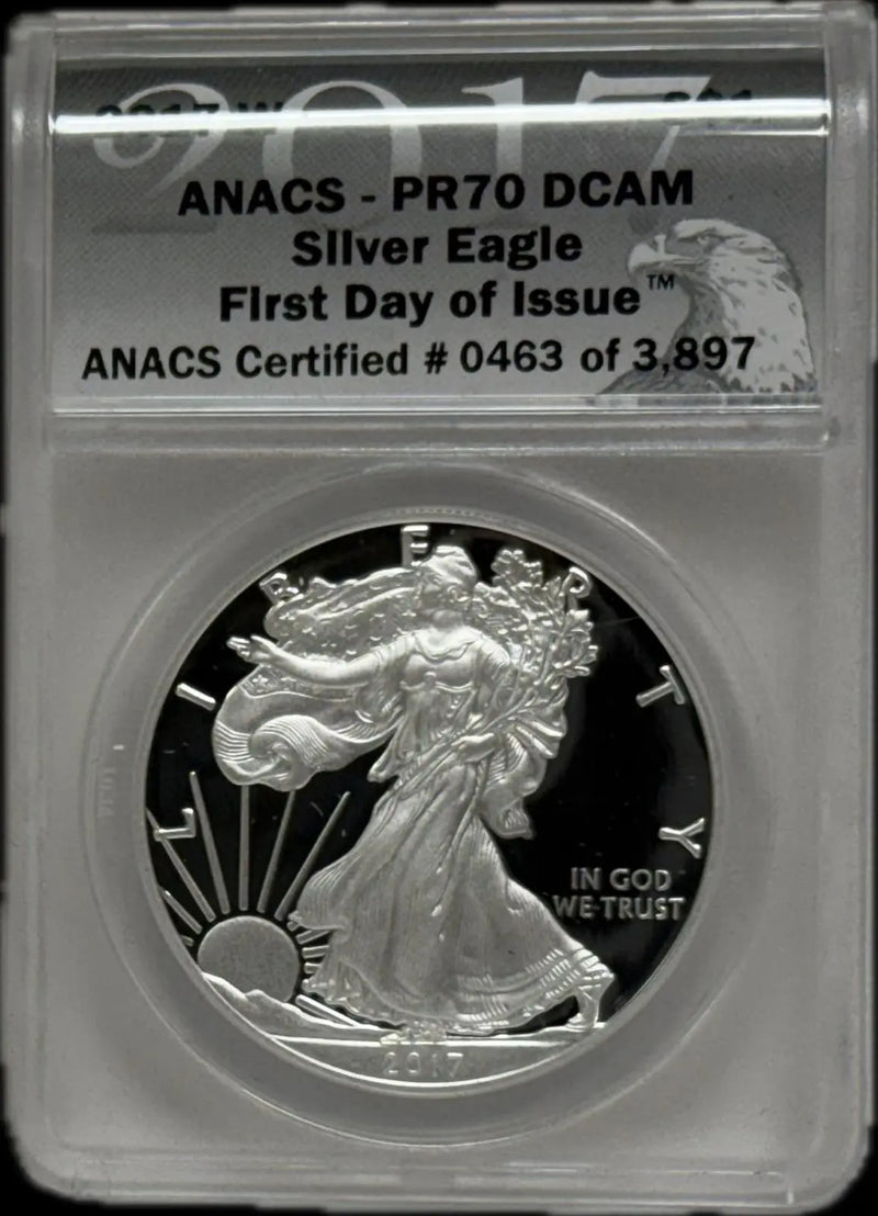 2017-W Silver Eagle $1 PR70 DCAM First Day of Issue – Issue #0,463 of 3,897, Perfect Proof Heritage Pastime