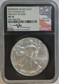 2017-W Silver Eagle Signature Series Burnished MS70 First Day Issue – Scarce NGC Perfect Coin