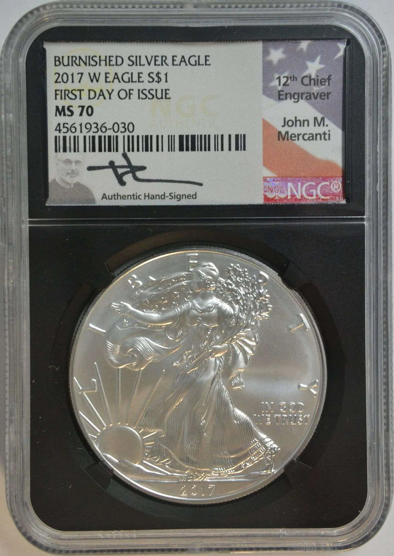 2017-W Silver Eagle Signature Series Burnished MS70 First Day Issue – Scarce NGC Perfect Coin Heritage Pastime