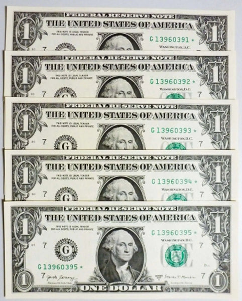 2017A Star Notes (5) - Chicago-Consecutive - Superb Crisp $1 Bills Heritage Pastime