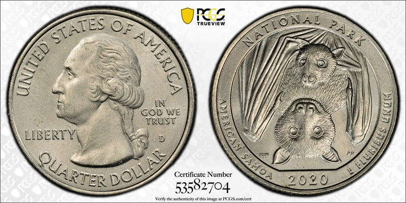 2020-D America the Beautiful Quarter – American Samoa National Park PCGS AU58 | Near Mint State Heritage Pastime
