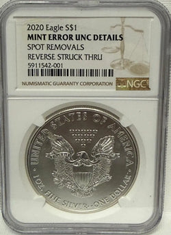 2020 Silver Eagle $1 Error de Ceca UNC Details – Eliminación de Manchas y Reverso Acuñado por Superposición