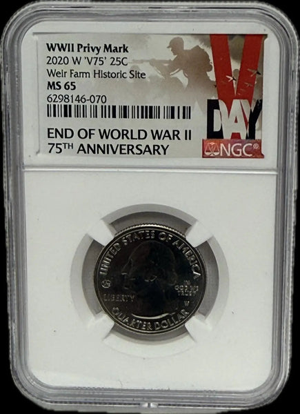 2020-W WWII V75 Weir Farm Historic Site 25-Cent Silver Coin – MS65, Limited Edition Privy Mark Heritage Pastime