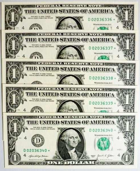 2021 $1 Star Notes Cleveland-Consecutive Series - 5 Superb Crisp Heritage Pastime
