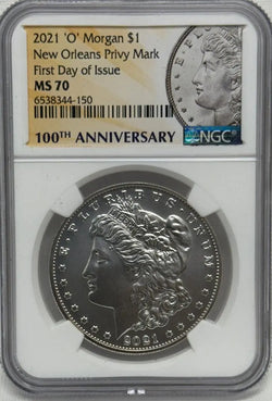 2021-O Morgan Silver Dollar First Day of Issue MS70 – 100th Anniversary Commemorative