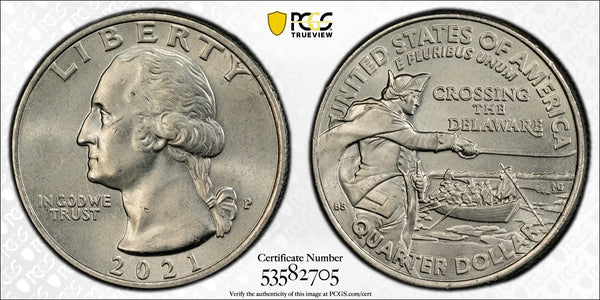 2021-P Washington Quarter – Crossing the Delaware PCGS MS63 | First-Year Design Issue Heritage Pastime