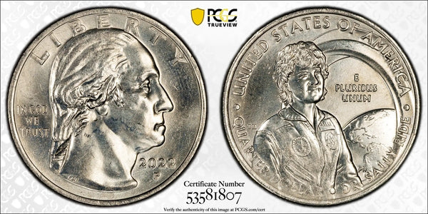 2022-P Dr. Sally Ride Quarter 25C – PCGS MS63 | American Women Quarters Series Heritage Pastime